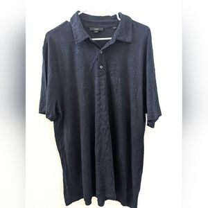 Vince Short Sleeve Linen Polo Tee Shirt XL Navy Blue M92369595A